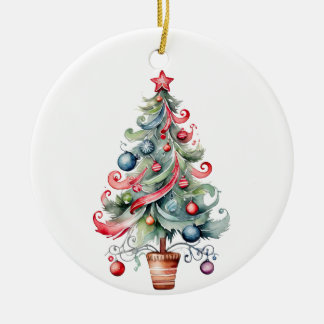 Weihnachtsbaumschmuck, roter Baum Keramik Ornament