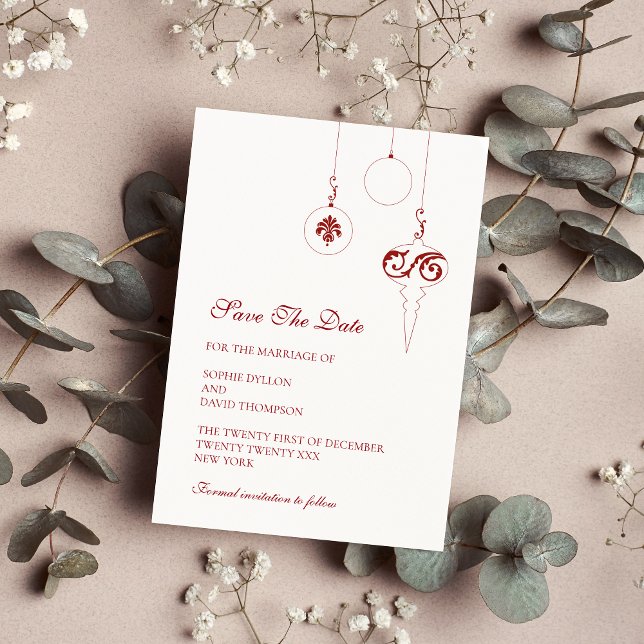 Weihnachtsbaumschmuck Winterroter Hochzeit Save The Date (Christmas Wedding Save The Date Card - Berry Red)