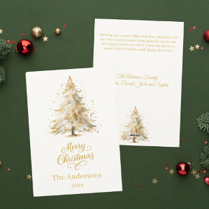 Weihnachtsbaumschnee Beige elegante Schrift Feiertagskarte