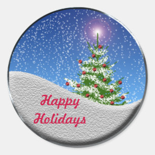 Weihnachtsbaumschneefeste Weihnachtssaison Kartenk Runder Aufkleber