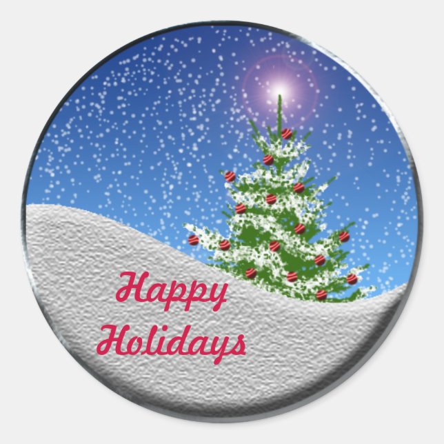 Weihnachtsbaumschneefeste Weihnachtssaison Kartenk Runder Aufkleber (Vorderseite)