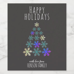 Weihnachtsbaumschneeflocken Festlich personalisier Weinetikett