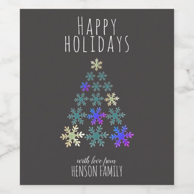 Weihnachtsbaumschneeflocken Festlich personalisier Weinetikett (Einzelnes Label)