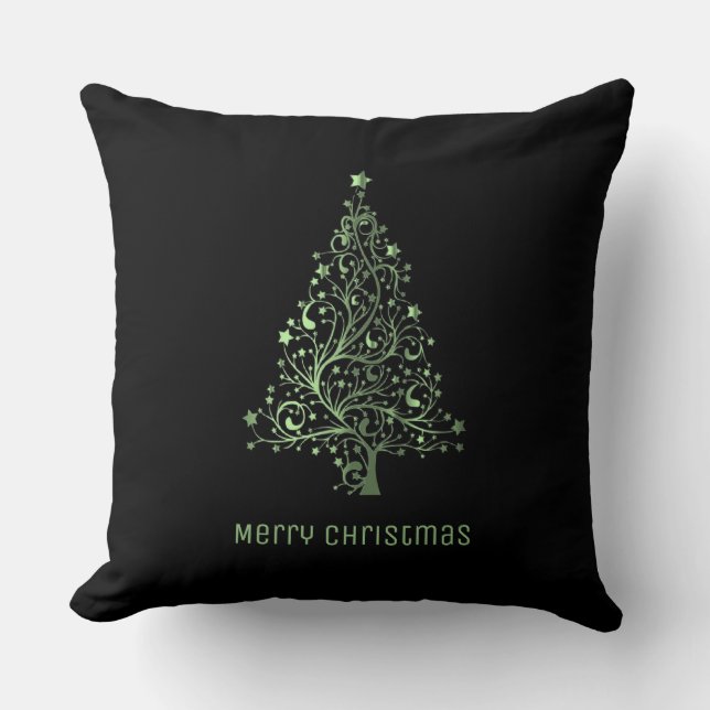 Weihnachtsbaumstars Black Metallic Green Look Kissen