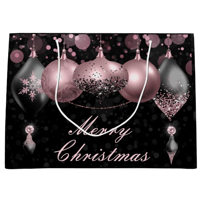 Weihnachtsbaumsteine in Schwarz und Rosa Große Geschenktüte (Vorderseite)