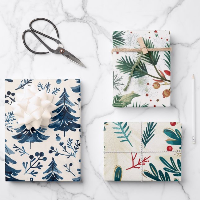 Weihnachtsbaumstruktur Geschenkpapier Set (Vorderseite)