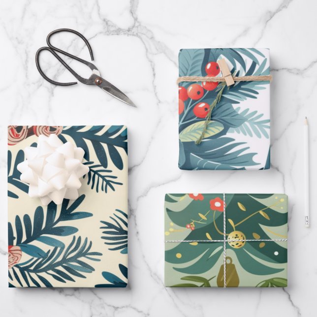 Weihnachtsbaumstruktur Geschenkpapier Set (Vorderseite)