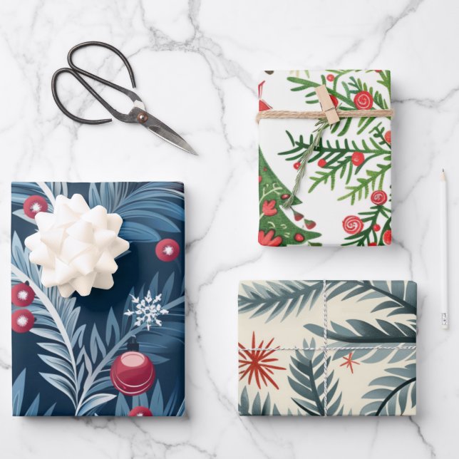 Weihnachtsbaumstruktur Geschenkpapier Set (Vorderseite)