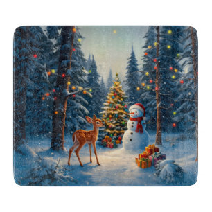 Weihnachtsbaumszene Süßer Hirsch Reh Schneemann Schneidebrett