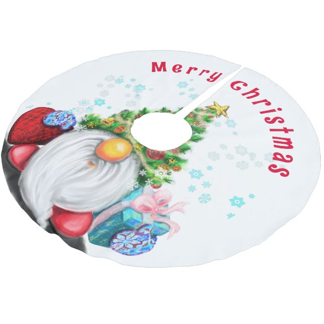 Weihnachtsbaumteppich mit Gnom Polyester Weihnachtsbaumdecke (Schrägansicht)