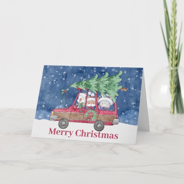 Weihnachtsbaumtiere Dankeskarte (Vorderseite)