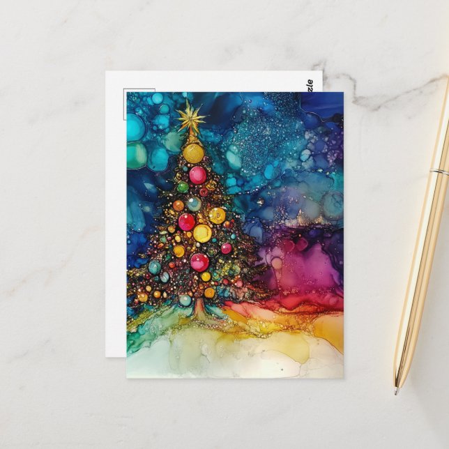 Weihnachtsbaumtinten Postkarte (Vorderseite/Rückseite Beispiel)