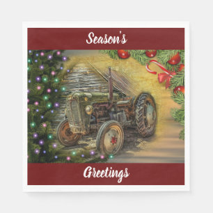 Weihnachtsbaumtraktor mit Weihnachtsbaum Serviette
