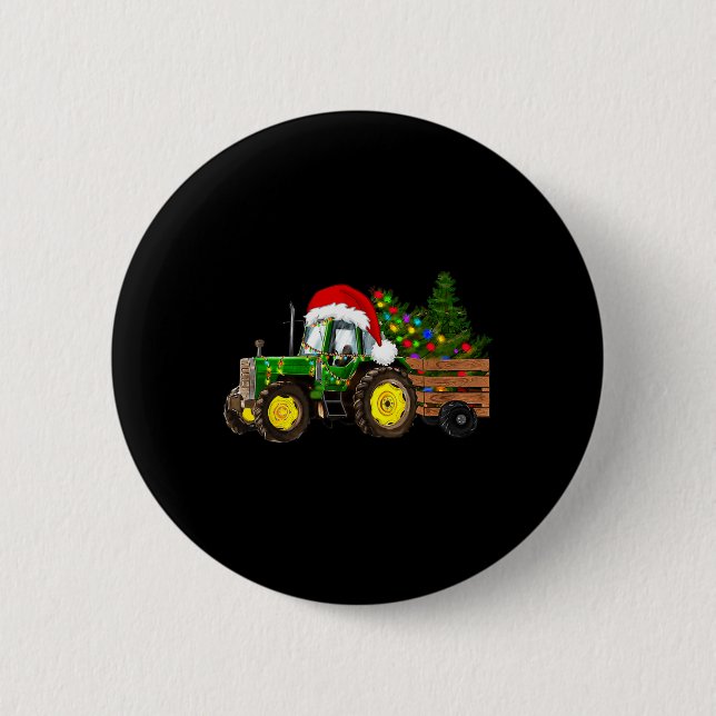 Weihnachtsbaumtraktor Weihnachtsmannmütze Weihnach Button (Vorderseite)