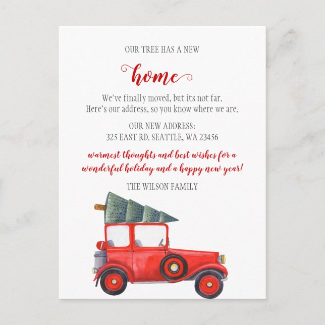 Weihnachtsbaumwagen, die wir bewegten, postkarte (Vorderseite)