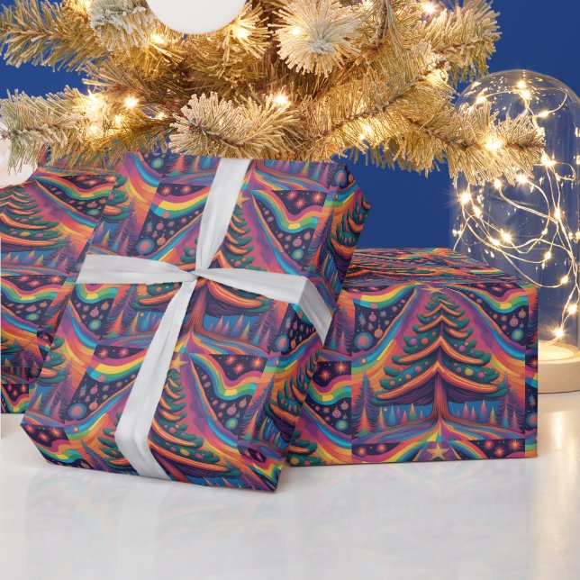 Weihnachtsbaumwald und Ornamente Geschenkpapier (Feiertage)