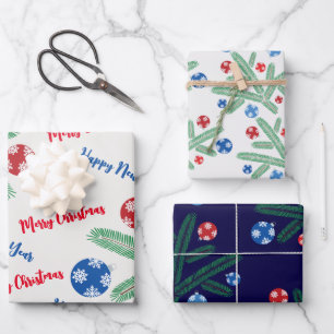 Weihnachtsbaumzweig mit Schneeflockendekorationen Geschenkpapier Set