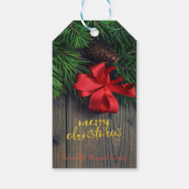 Weihnachtsbaumzweige, Roter Bow Geschenkanhänger