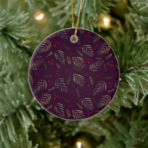 Weihnachtsbaumzweige und -beeren - Weinrot Keramik Ornament