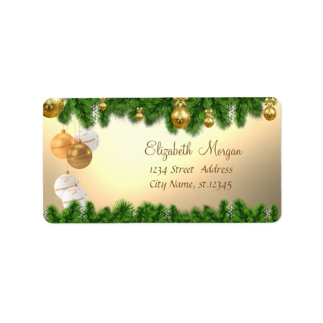 Weihnachtsbaumzweige, Weihnachtsbälle Adressaufkleber (Vorne)