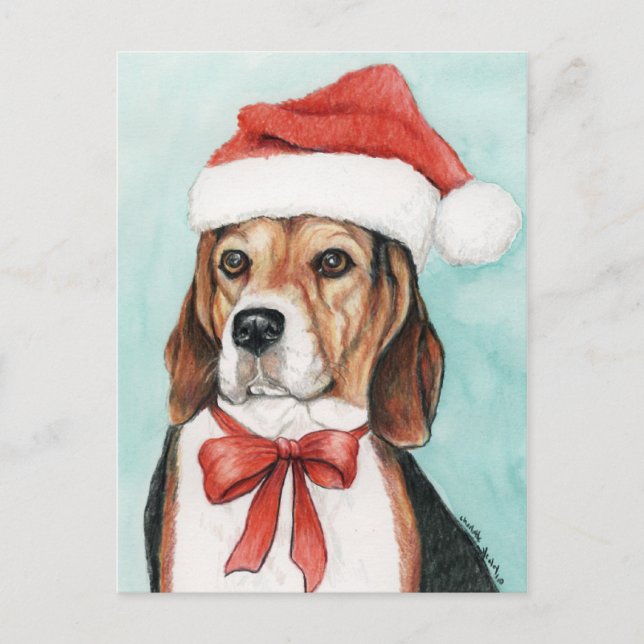WeihnachtsBeagle-Hundekunst Postcad Feiertagspostkarte (Vorderseite)