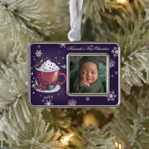 Weihnachtsbecher Heiße Schokolade Foto Violett Rahmen-Ornament Silber