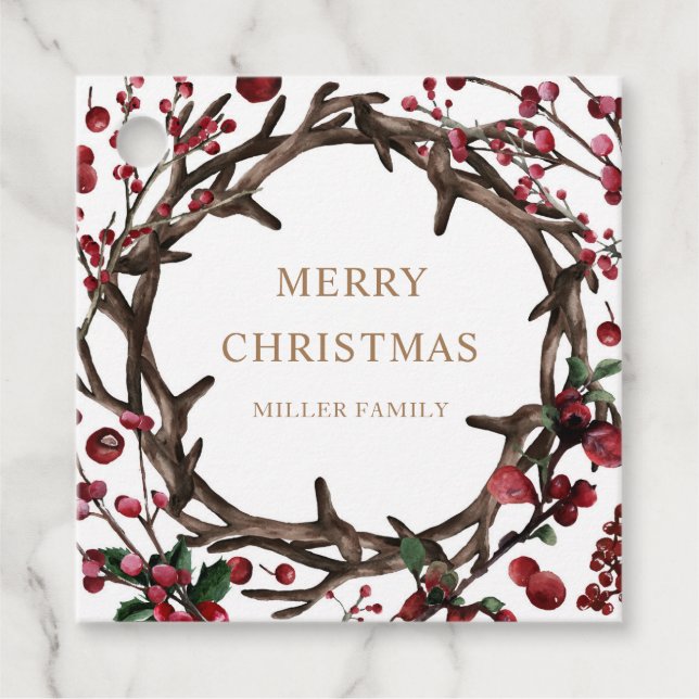 Weihnachtsbeeren - Familienmonogramm Geschenkanhänger (Vorderseite)