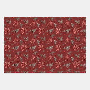 Weihnachtsbeeren und Kiefernzweige  Geschenkpapier Set