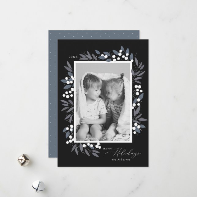 Weihnachtsbeeren - Urlaubskarte Feiertagskarte (Vorderseite/Rückseite Beispiel)