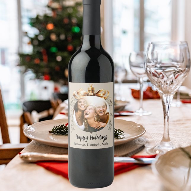 Weihnachtsbeige bauble Freunde Foto Party Weinetikett (Von Creator hochgeladen)