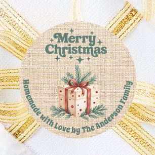 Weihnachtsbeige-Geschenkboxen hausgemacht Runder Aufkleber