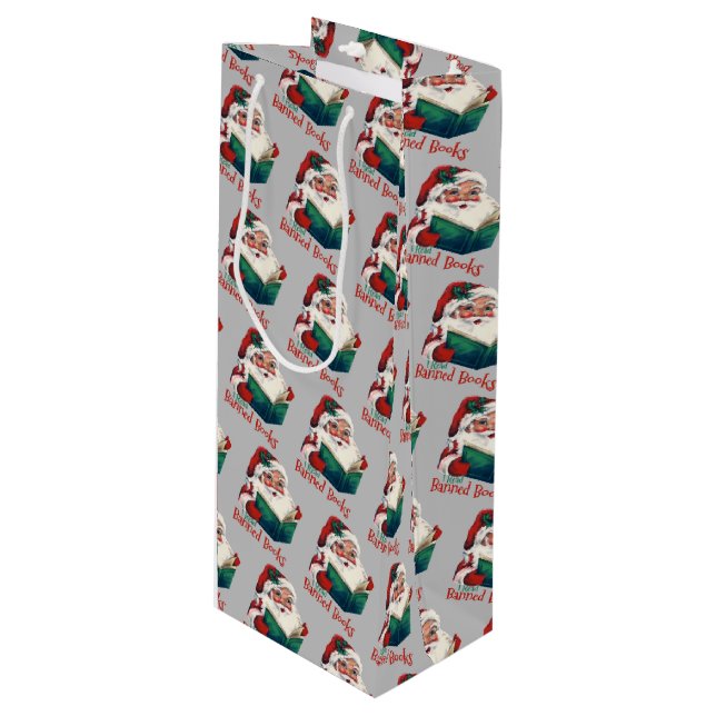 Weihnachtsbeläge verbotene Bücher Geschenktüte Für Weinflaschen (Vorderseite Schrägansicht)