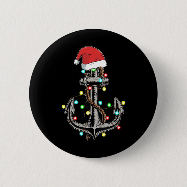Weihnachtsbeleuchtung Anker Boot Segeln Lustiges B Button (Vorderseite)