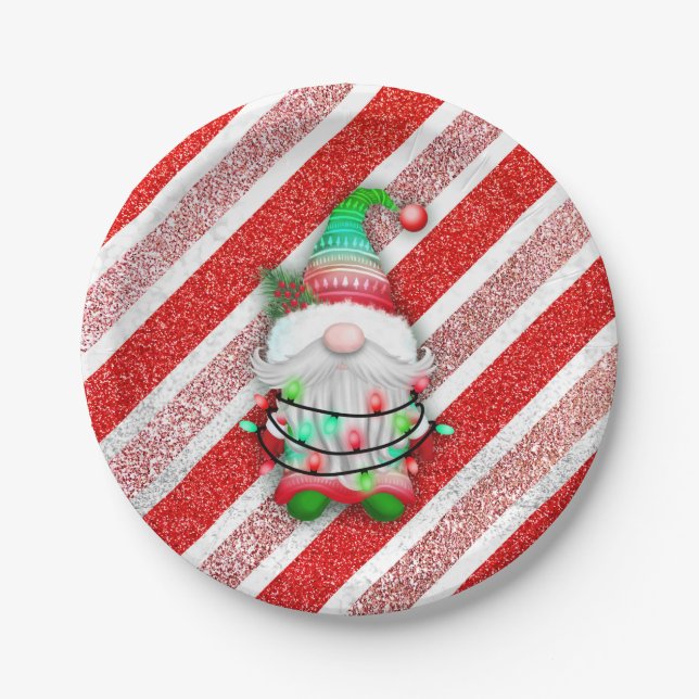 Weihnachtsbeleuchtung auf Candy Cane Glitzer Pappteller (Vorderseite)