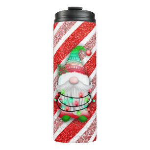Weihnachtsbeleuchtung auf Candy Cane Glitzer Thermosbecher