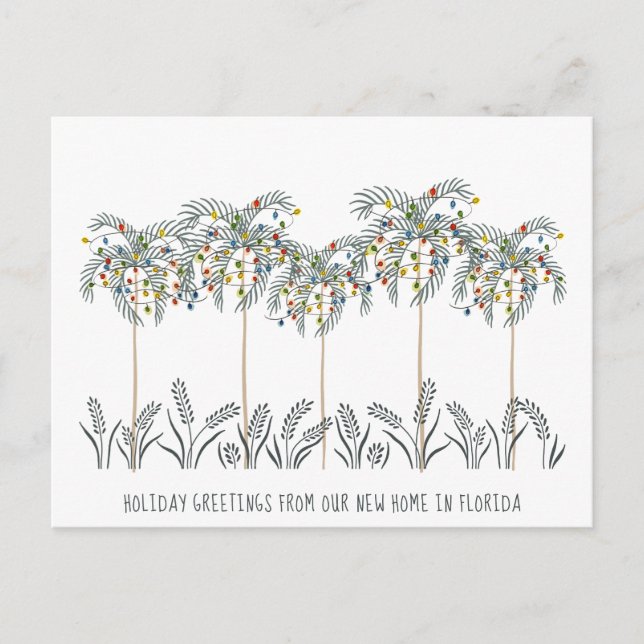 Weihnachtsbeleuchtung auf Palmen Ankündigungspostkarte (Vorderseite)