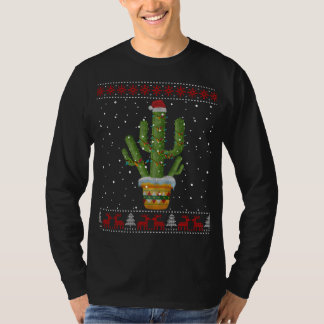 Weihnachtsbeleuchtung Cactus Lover Funny Xmas Ugly T-Shirt
