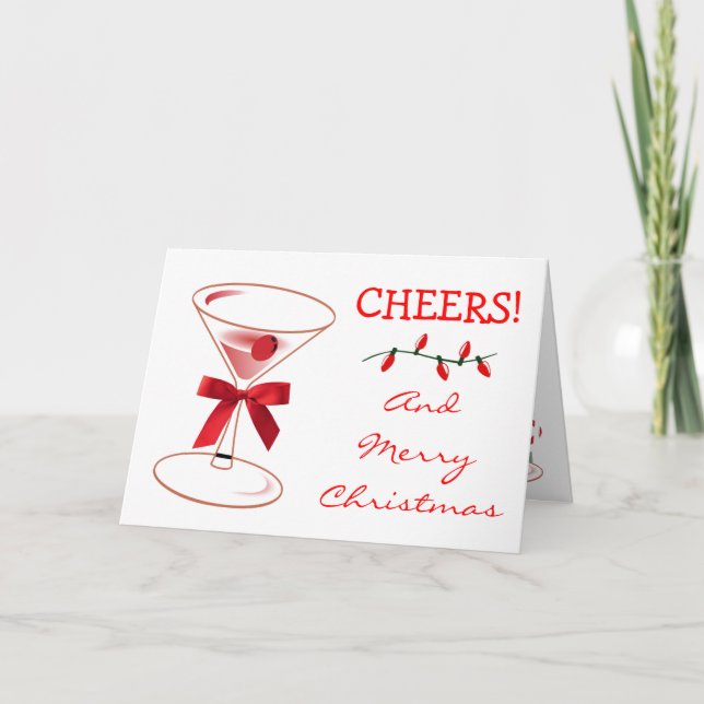 Weihnachtsbeleuchtung Chefin Martini Glas Red Bow Karte (Vorderseite)