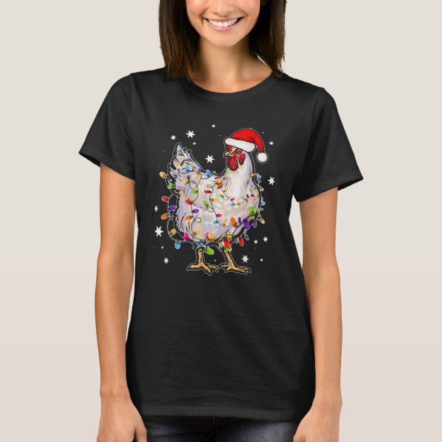 Weihnachtsbeleuchtung Chicken Santa Funny Tree Hüh T-Shirt (Vorderseite)