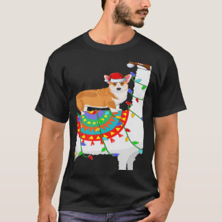 Weihnachtsbeleuchtung Corgi-Hund reitet Lama Weihn T-Shirt