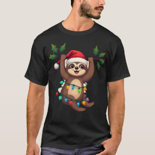 Weihnachtsbeleuchtung Faultier mit Weihnachtsmannm T-Shirt
