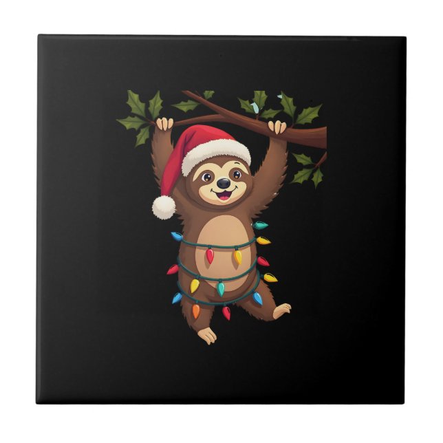 Weihnachtsbeleuchtung Faultier mit Weihnachtsmütze Fliese (Vorderseite)