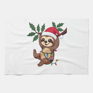 Weihnachtsbeleuchtung Faultier mit Weihnachtsmütze Geschirrtuch