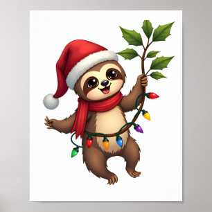 Weihnachtsbeleuchtung Faultier mit Weihnachtsmütze Poster