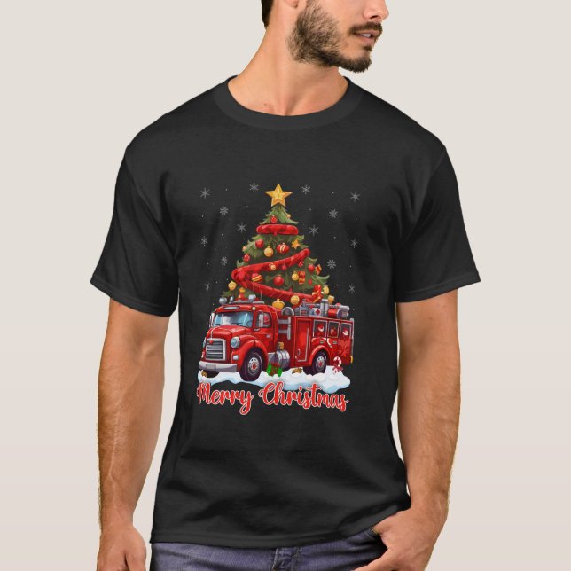 Weihnachtsbeleuchtung Feuerwehrfeuer Truck Weihnac T-Shirt (Vorderseite)