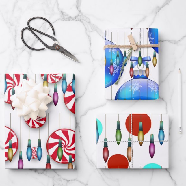Weihnachtsbeleuchtung Geschenkpapier Set (Vorderseite)