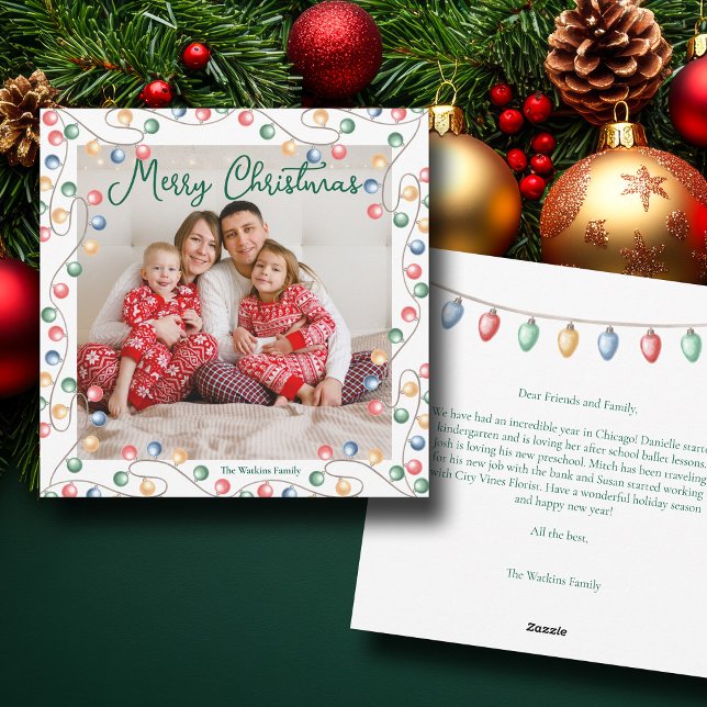 Weihnachtsbeleuchtung in Aquarellen Niedliches Fot Feiertagskarte (Von Creator hochgeladen)