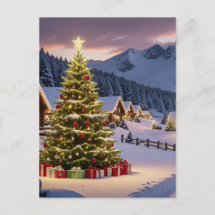 Weihnachtsbeleuchtung Landschaft mit Schnee Postkarte