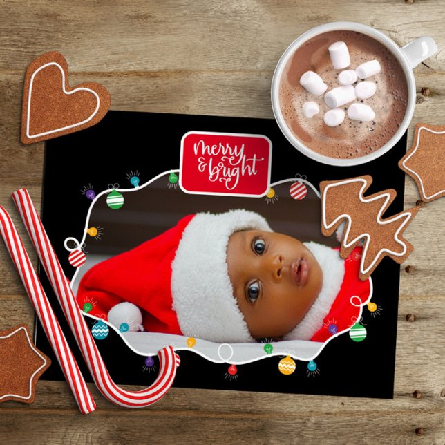 Weihnachtsbeleuchtung Merry & Bright (Foto hinzufü Feiertagspostkarte (Von Creator hochgeladen)