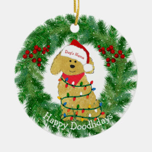 Weihnachtsbeleuchtung nach Maß Goldendoodle Keramik Ornament
